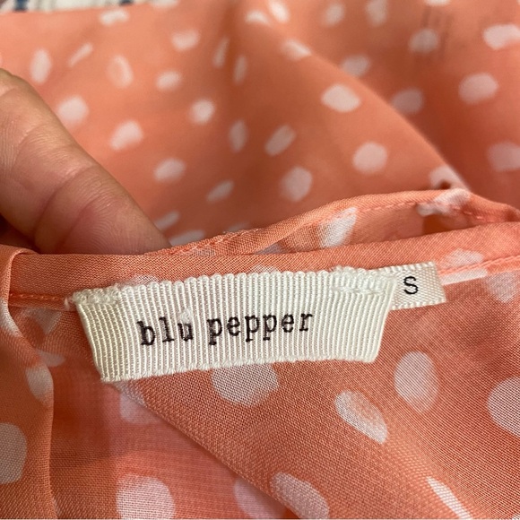 Blu Pepper Peach Polka Dot Bow Back Blouse - Picture 6 of 8